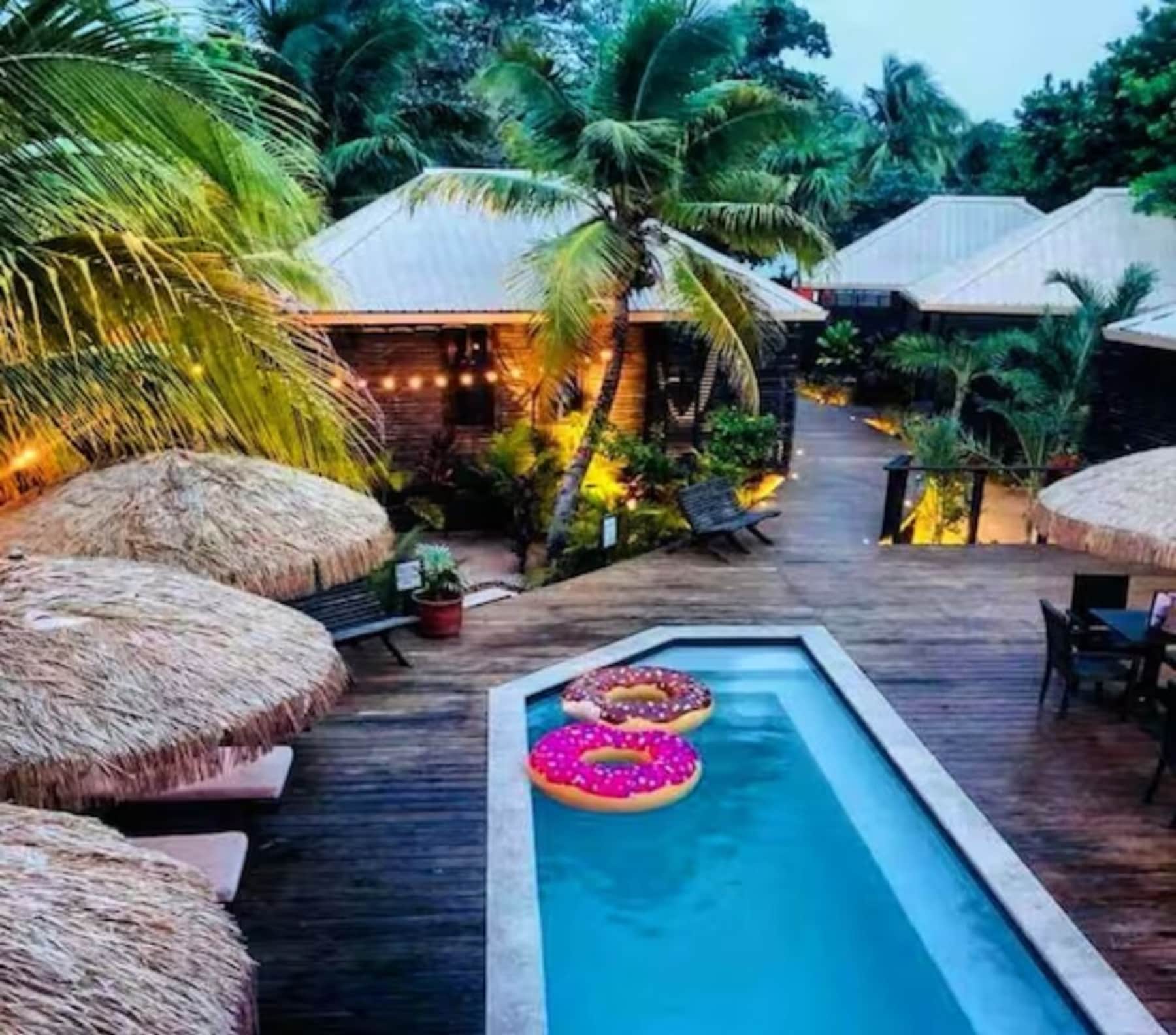Outdoor pool, pool umbrellas