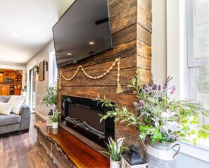 TV, fireplace