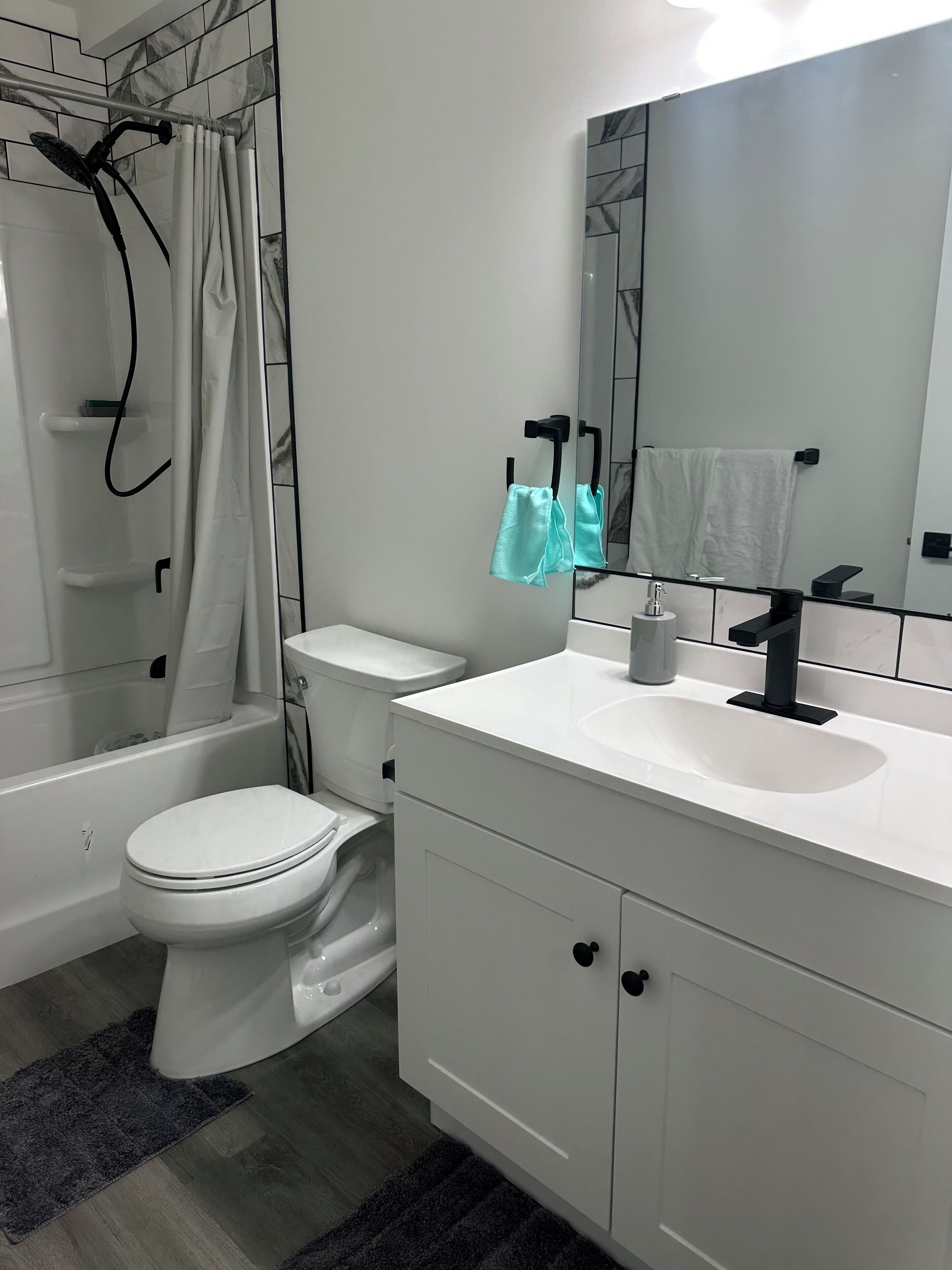 Towels, soap, shampoo, toilet paper