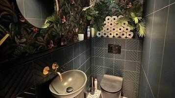 Een douche, een haardroger, handdoeken, zeep