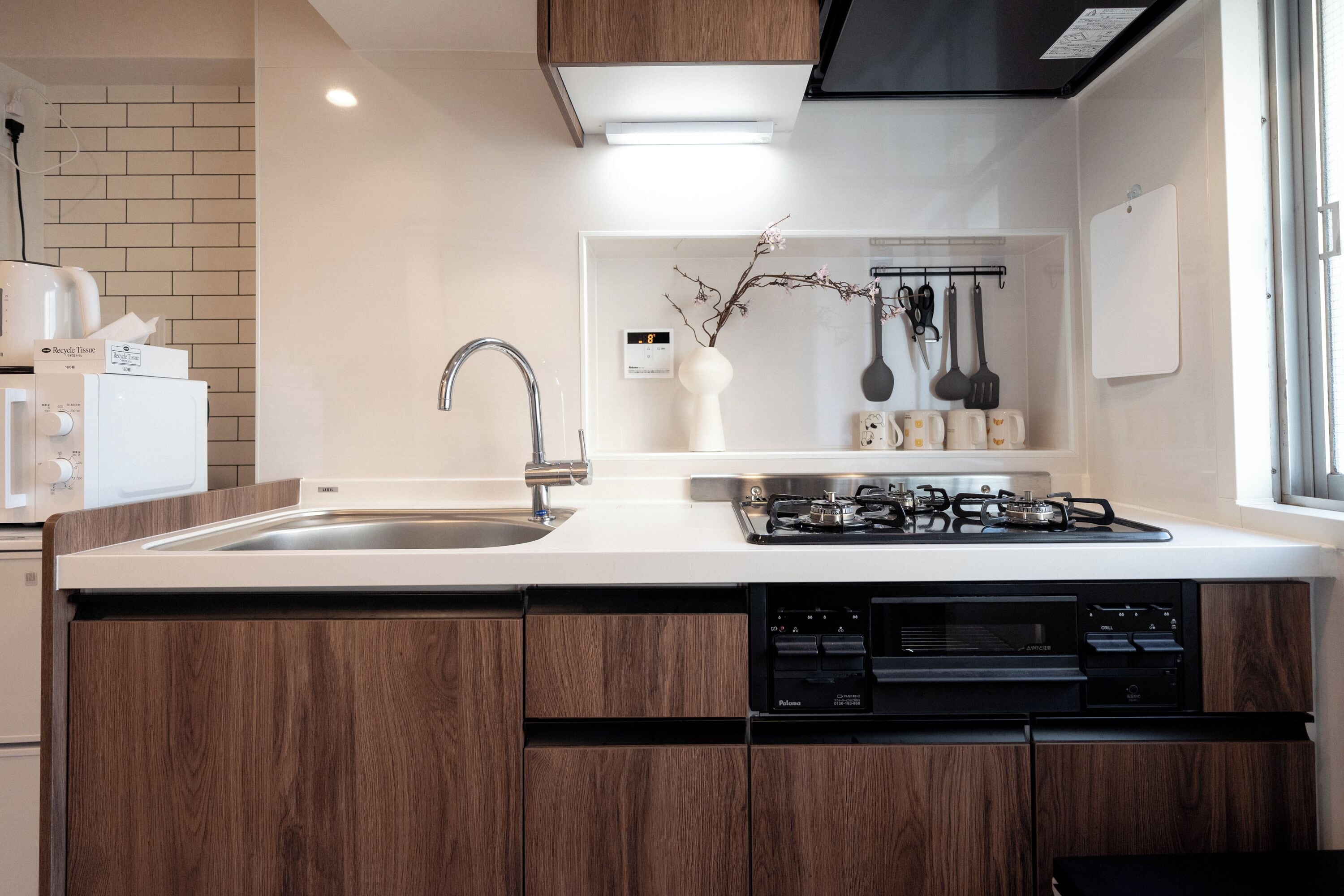 Fridge, microwave, electric kettle, highchair