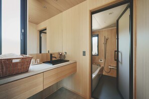 Villa, Non Smoking (HARU) | Bathroom | Shower, hair dryer, slippers, towels - Farming Resort San San Villa (Awaji)
