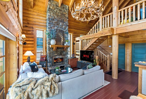 Smart TV, fireplace, video games, DVD player