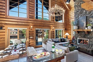 Smart TV, fireplace, video games, DVD player