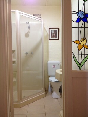 Dusj, hårføner, håndklær og såpe