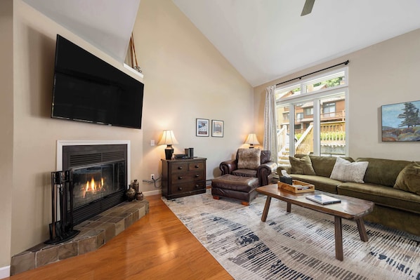 TV, fireplace