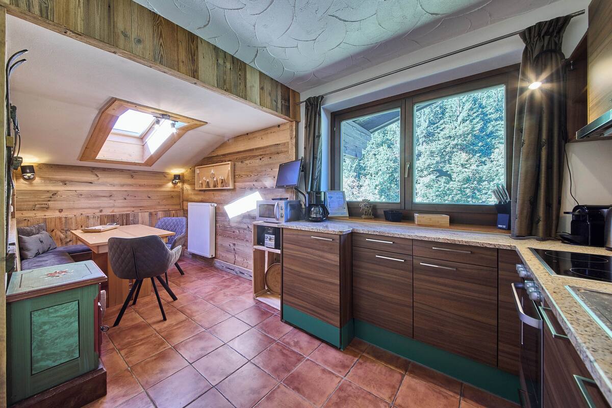 Classic Apartment, 2 Bedrooms, Balcony, Mountain View | Private kitchen | Full-size fridge, microwave, oven, stovetop