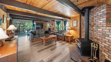 Smart TV, fireplace, DVD player, books