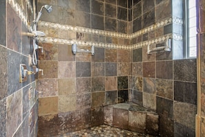 Shower, jetted tub, hair dryer