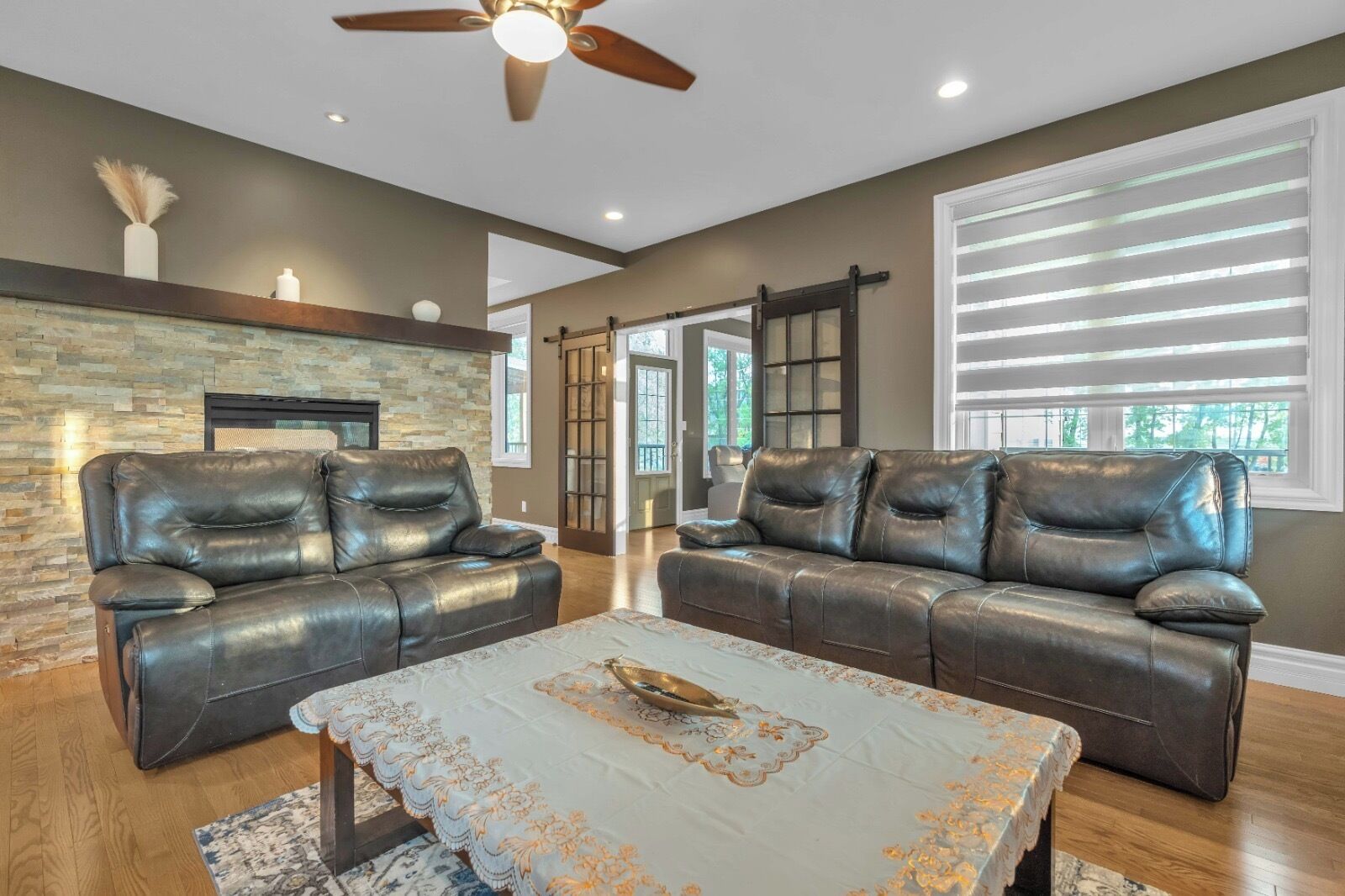 TV connectée, cheminée, livres