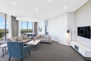 Smart TV, fireplace, DVD player, books