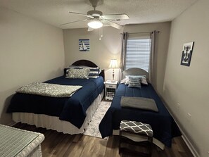 3 bedrooms, desk, iron/ironing board, travel cot