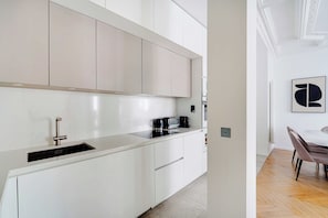 Apartment | Private kitchen | Fridge, microwave, oven, stovetop