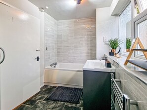 Hair dryer, towels, toilet paper
