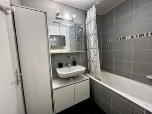 Hair dryer, towels, toilet paper