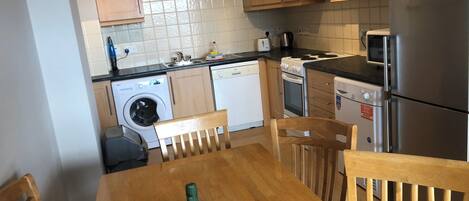 Fridge, microwave, dishwasher, coffee/tea maker