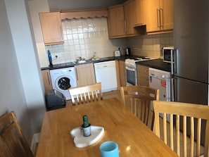 Fridge, microwave, dishwasher, coffee/tea maker