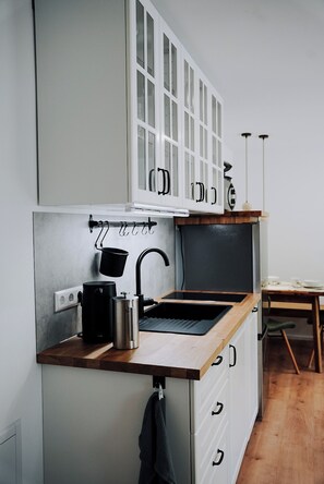 Kühlschrank, Mikrowelle, Herdplatte, Geschirrspüler