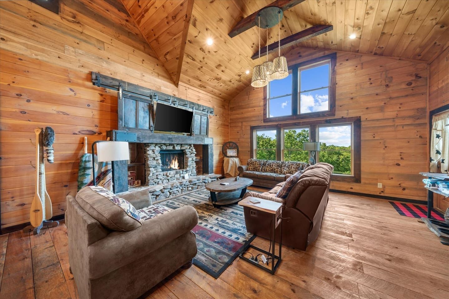 Smart TV, fireplace, video games, DVD player