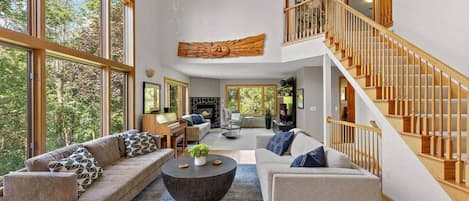 Smart TV, fireplace, table tennis, books