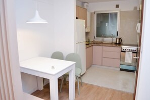 Fridge, microwave, oven, toaster