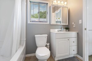Hair dryer, soap, toilet paper