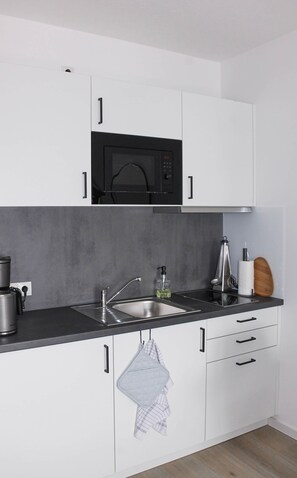 Kühlschrank, Mikrowelle, Herdplatte, Geschirrspüler
