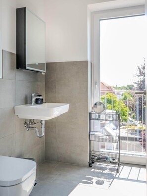 Hair dryer, towels, toilet paper