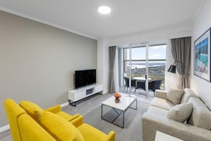Smart TV, fireplace, DVD player, books
