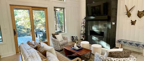 Smart TV, fireplace, video games