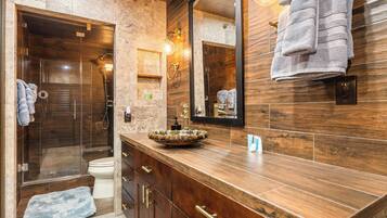 Shower, towels, soap, shampoo