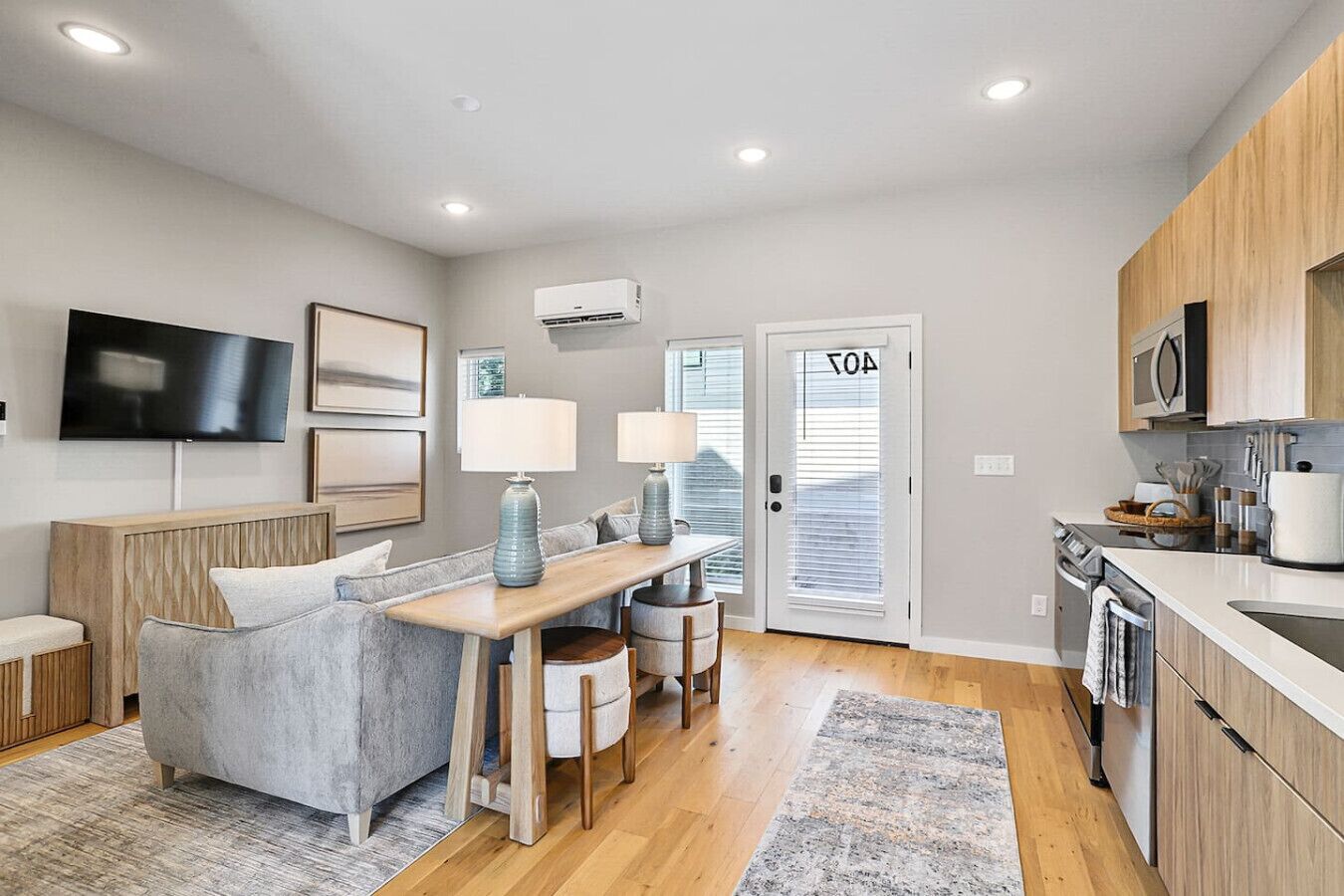 Fridge, microwave, oven, dishwasher