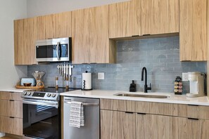 Fridge, microwave, oven, dishwasher
