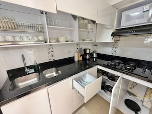 Fridge, microwave, stovetop, dishwasher