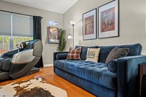 Smart TV, DVD player, books, music library