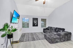 Smart TV, fireplace, table football, ping pong