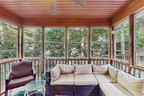 Spacious riverfront home with private dock, firepit & scenic outdoor space