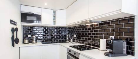 Apartment | Private kitchen | Fridge, microwave, oven, stovetop