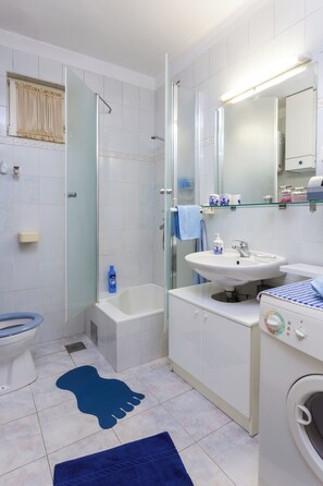Appartement | Salle de bain | Douche, serviettes fournies, savon, papier de toilette