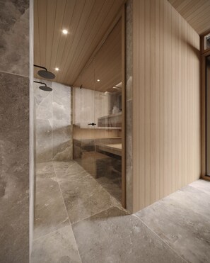 Douche, baignoire à jets, sèche-cheveux, bidet