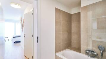 Shower, hair dryer, shampoo
