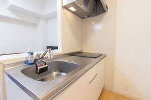 Superior Apartment | Private kitchen | Fridge, microwave, cookware/dishes/utensils
