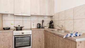 Fridge, oven, stovetop, electric kettle