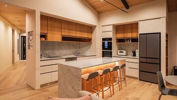 Luxury Chalet, Mountain View | Private kitchen | Fridge, microwave, oven, stovetop
