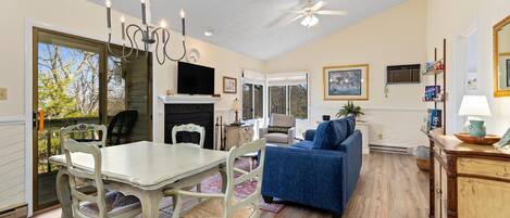 TV, fireplace