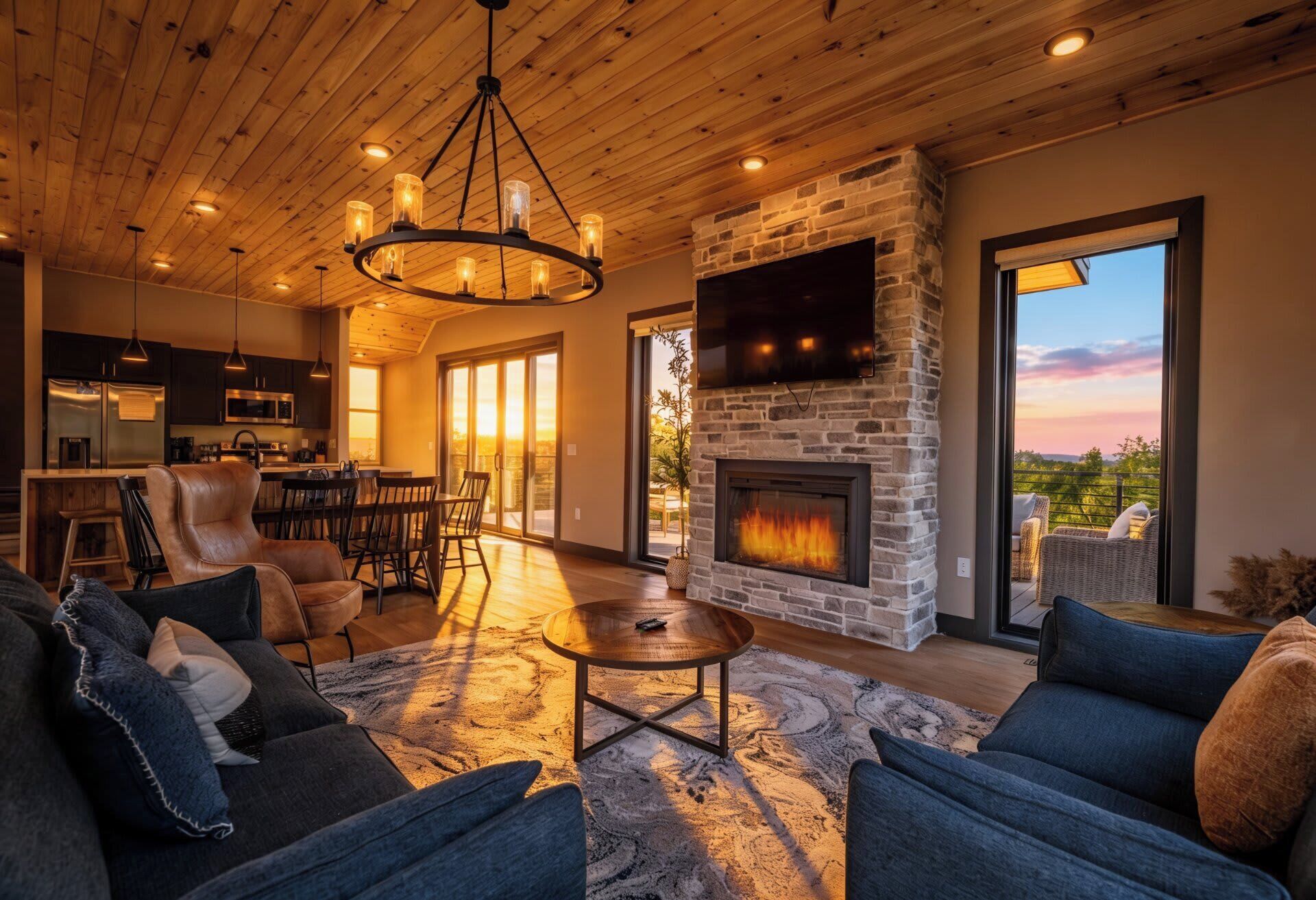 TV, fireplace, offices