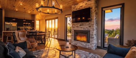 TV, fireplace, offices
