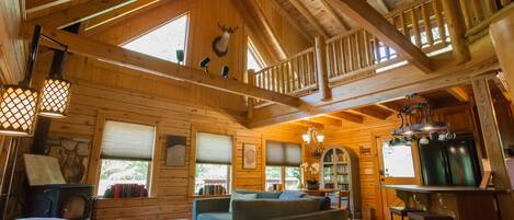 Smart TV, fireplace, DVD player, books