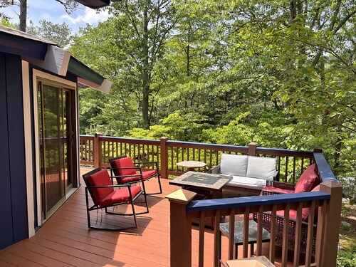 Peaceful wrap around deck with hot tub