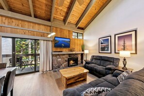 TV, fireplace - Family Lake Paradise at LLV#438: Pool, Skiing, Gym, Sauna, Hot Tub (South Lake Tahoe)